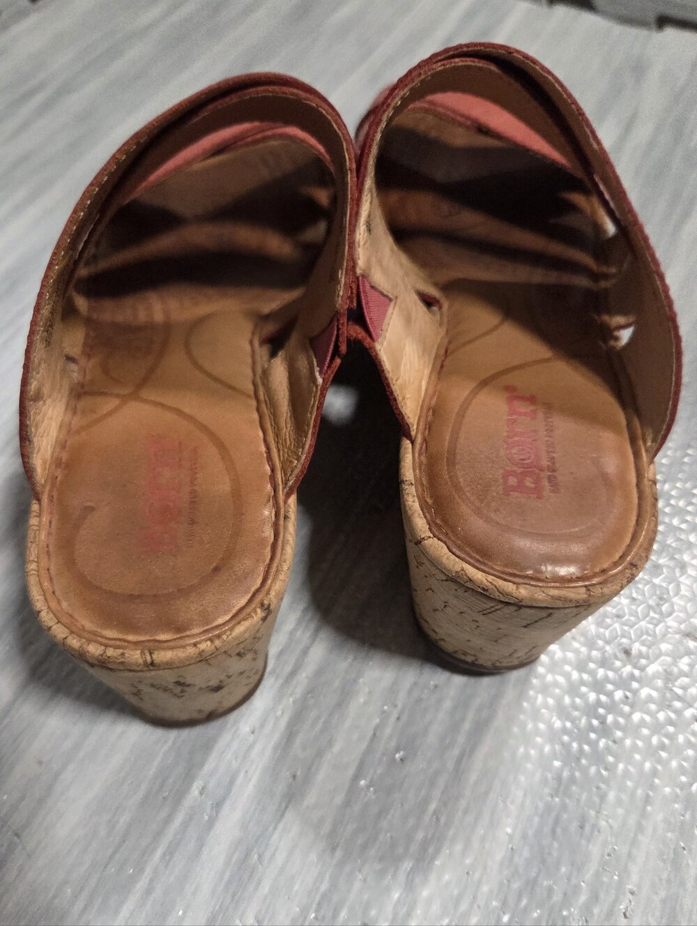 Born Marjorie Cork & Leather Wedge Slip-On Open Toe Sandals Coral Pink Size 7 - Picture 9 of 9